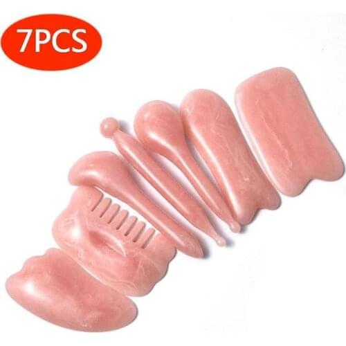 7pcs Pink Gua Sha Board Set Face Lift Resin Scraping Board Acupuncture Pen Slimming Soothing Skin Massage Tool Scraper