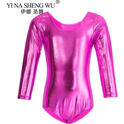 Ballet Leotard For Girls Shinny Metallic Gymnastics Rombers Long Sleeve Gold Leotard Spandex Costume Kid Ballet Practice Clothes