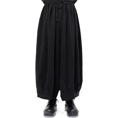Yamamoto Style Mens new casual pants, wide leg pants, skirt pants, bulky and super loose dark necked pants