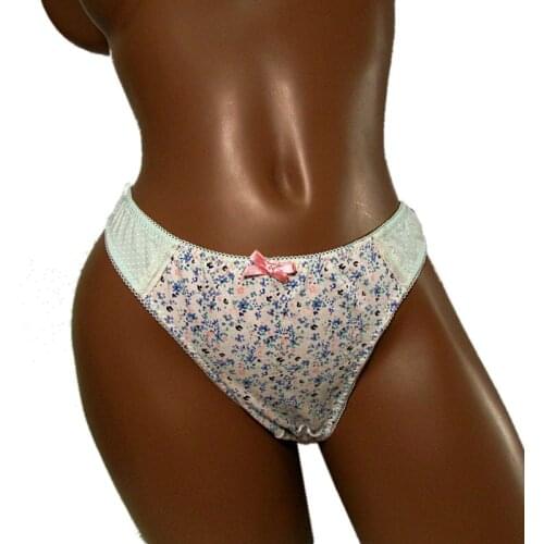 CC G-String Pure Cotton Blue Women Panties Mini Flowers Min Bow Thongs Sexy Lingerie Underwear Ladies Briefs Pants Intimate