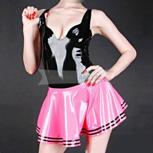 Black and Pink Summer Women Sexy Latex Exotic Dresses Fetish Rubber Girl Costumes Dress BNLD100
