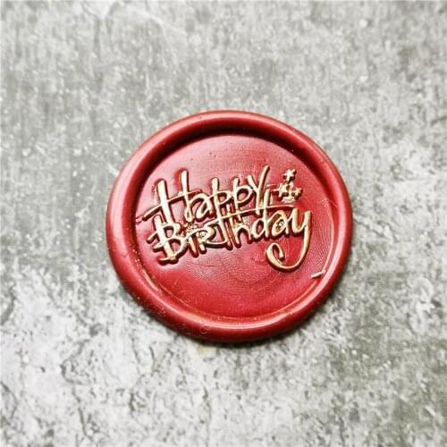 Happy birthday brass wax seal stamp sealing stamps letter Stamp for Wedding Invitation Copper wax seal stamp Head Wood Handle