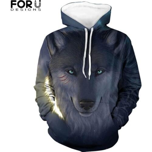 FORUDESIGNS Newest Men Animal Sweatshirt 3D Gray Wolf Harajuku Teen Boys Long Sleeved Plus Size Pullovers Boy Cool Hoodies 2020