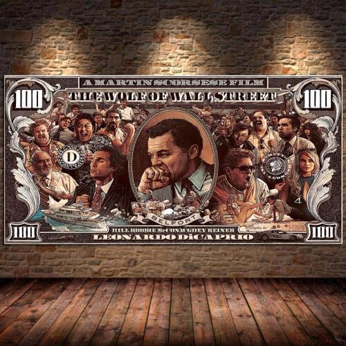 Graffiti Street Money Art 100 Dollar Canvas Painting Poster and Print Wolf of Wall Street Pop Cuadros for Living Room Unframed