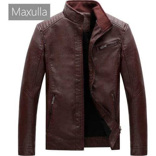 Maxulla Mens PU Jacket Fashion Mens Thick Leather Jacket Coats Male Causal Slim Faux Leather Punk Motorcycle Jackets Clothing