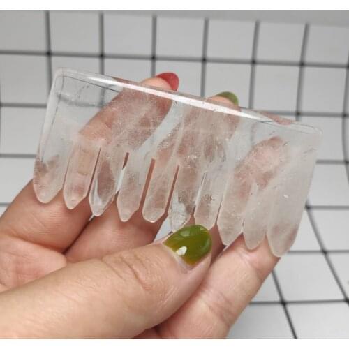 7-8cm natural Rock Crystal Quartz comb crystal hand polished reiki healing scalp massage energy combs