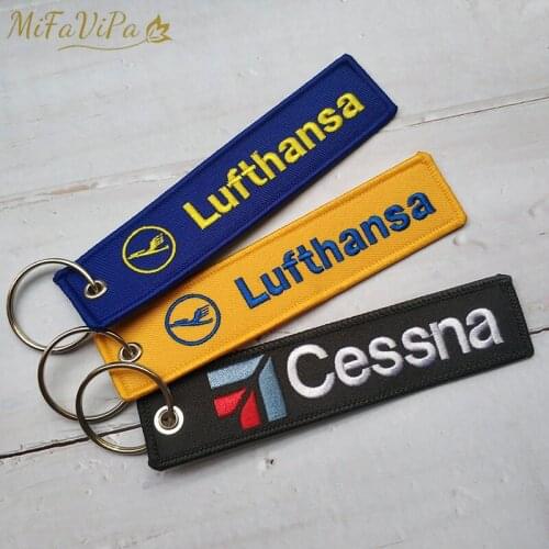 3 PCs Mifavipa Lufthansa Keyring CESSNA Keychain Set Fashion Trinket Embroidery Key Chain Wholesale Men Gift for Flight Crew