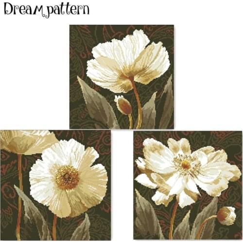 Anemone flower cross stitch package white flowers plant 18ct 14ct 11ct cloth cotton thread embroidery DIY handmade Dreampattern