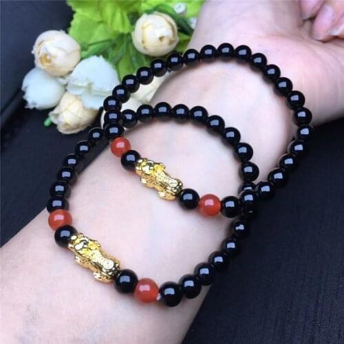Natural Crystal Black agate PiXiu Bracelet Buddhist Prayer Stone healing Bracelets
