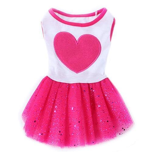 Pet Dog Love Heart Sequins Gauze Dress Skirt Puppy Rose Red Clothes Breathable Dog Dresses Pet Supplies