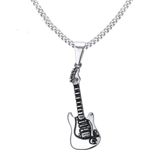Stainless Steel Hip Hop Street Dance Vintage Guitar Pendant Necklace Fashion Men Children Music Guitar Jewelry Gift For Him