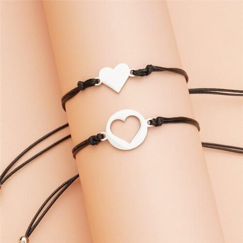 Couple 2pcs Bracelet Fashion Stainless Steel Heart Pendant Bracelet Jewelry Mother Daughter Bracelet Gifts