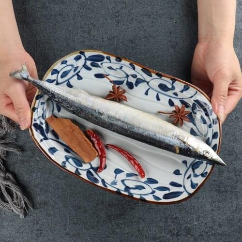 Gou Teng retro hand-painted underglaze Japanese-style ceramic plate household square small plate special-shaped plate dinner pla