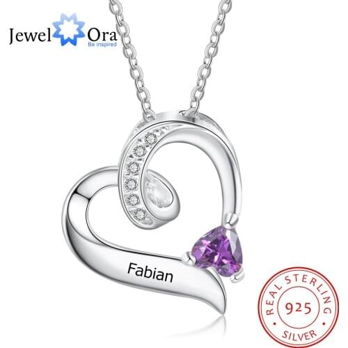 JewelOra 925 Sterling Silver Personalized Mother Necklace with Birthstone Custom Engrave Name Heart Pendants Mothers Day Gift