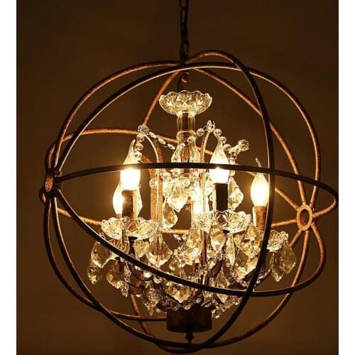 Retro vintage rust iron cage chandeliers big style crystal chandelier lustre LED lamp Lighting for living room bedroom bar ZM
