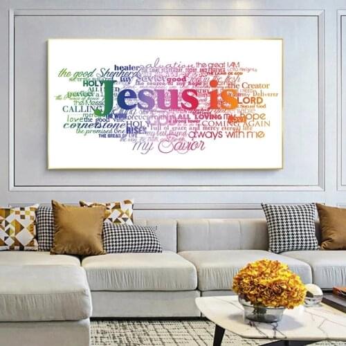 Christian Jesus Letters Posters and Prints on The Wall Canvas Painting Colorful Wall Art Picture for Living Room Church Decor