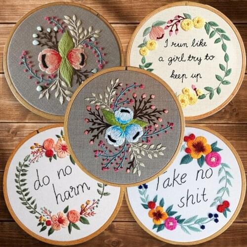 DIY Embroidery Flower Needlework materials Cross Stitch for Beginner primary ribbon flower embroidery Kit Hoop Home Decoration