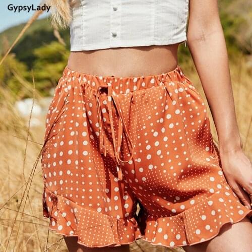GypsyLady Boho Floral Print Short Summer Women Shorts Elastic Waist Ruffles Beach Shorts Casual Chic Streetwear Loose Shorts