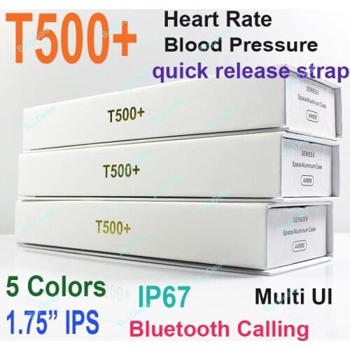 T500+ Smart Watch 1.75" IPS Heart Rate Blood Pressure Monitor IP67 Waterproof BT Calling Fitness Tracker Smartwatch