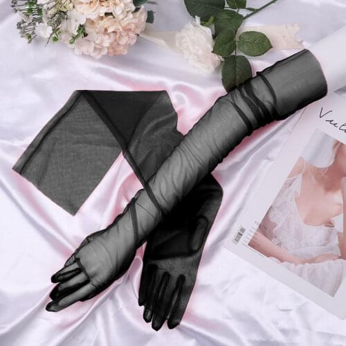 Bridal Long Gloves Wedding See Through Transparent Tulle Full Finger Long Gloves Mittens Formal Party Photography Accessories