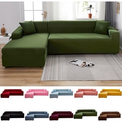 Dark Green Solid Color L Shape Protection Chaise Longue Covers Elastic Corner Sectional Sofa Cover for Living Room 2 3 4 Place