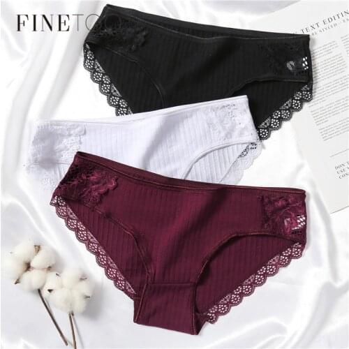 FINETOO Lace Panties Womens Cotton Underwear Soft Women Underpants Comfortable Girls Lingerie Fashion Female Sexy Panties M-XL