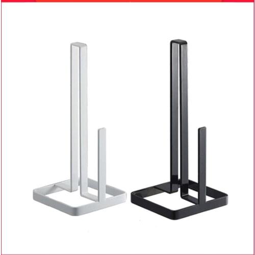 Kitchen Wrought Iron Vertical Paper Towel Rack Living Room Roll Paper Holder Creative Free Perforated Site Paper Towel Rack Blac