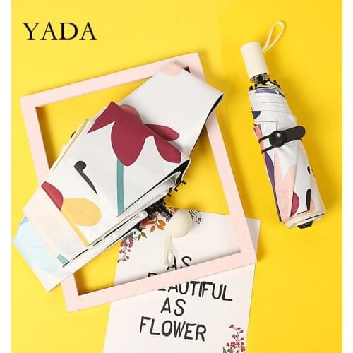 YADA Ins Hand-Painted Flower Pattern Light Mini Small Umbrella Five Pocket Folding Umbrella For Women Girl UV Umbrella YD200233