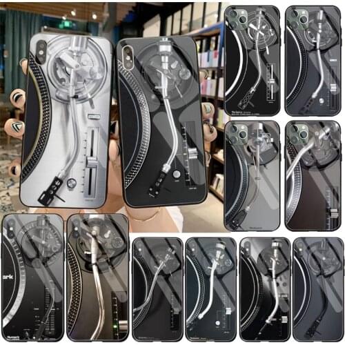 YJZFDYRM Turntables DJ Black TPU Soft Phone Case Tempered Glass For iPhone 11 Pro XR XS MAX 8 X 7 6S 6 Plus SE 2020 case