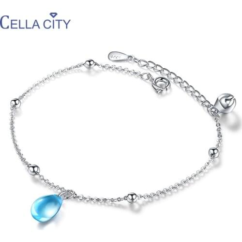 Cellacity Blue Crystal Bracelet for Women Silver 925 Jewelry Water Drop Shaped Gemstones Fashion Female Fine Jewelry Anniversary