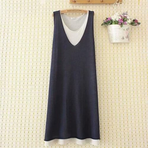 Plus size knitted black dark blue brown women loose dresses 2021 new summer casual ladies sleeveless dress female pullovers tops