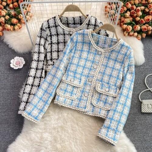 2021 Autumn Elegant Retro Ladies Tweed Temperament Coat Women Jacket Winter Short Suit Jackets Female Vintage Outerwear & Coats