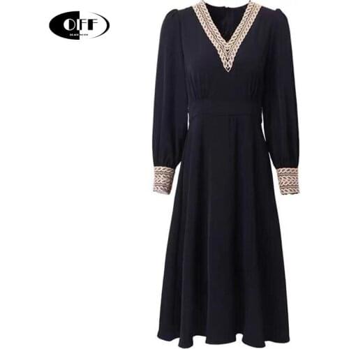 French Spring Woman Dress Black Vintage Lace Up V-Neck Slim Retro Ladies Plus Size 2XL Casual Midi Dresses For Women Clothes ZA