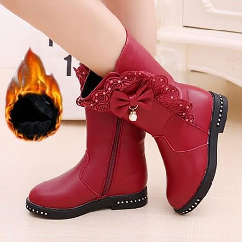 Winter Teens Big Children Plush Long Snow Boots For Kids Girls Lace Black Red Fashion Snowboots Princess Cotton Shoes New 2020