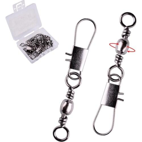10pcs/Box Fishing Connector Pin Bearing Rolling Swivel Stainless Steel with Snap Fishhook Lure Tackle Accessorie Box