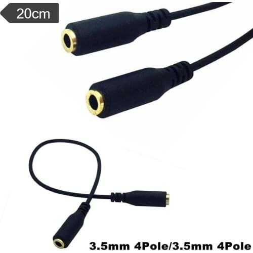 1x 3.5mm 4 Pole 3 Ring Female to Female Jack Stereo Audio Aux F/F Extension Convertor Cable Gold Plated Connector 20cm