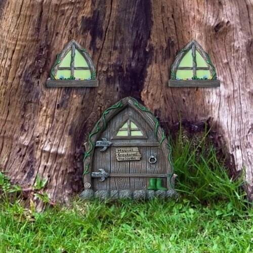 2021 New 3pcs/set Miniature Fairy Garden Window Door Elf Home For Art Garden Sculpture Decoration Wall and Trees
