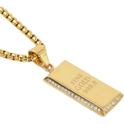 316L Stainless steel 999.9 FINE pendant & necklace Gold color rhinestones hip hop necklace
