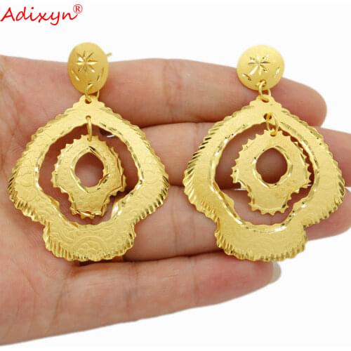 Adixyn Dubai Earrings for Women Girls 24K Gold Color Hoop Earrings African Hawaiian Ethnic Style N08289