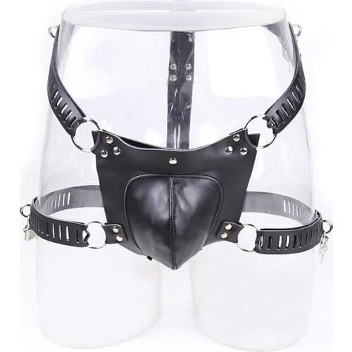 Ault Male Faux Leather Secure Chastity Harness Brief Jock Strap Cock Pouch Erection Restraint Fetish Bondage Gear
