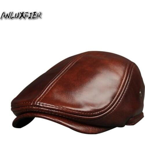 B-7232 New Adult Genuine Leather Hat Cowhide Visor Hats Mens Adult Leather Cap Spring Autumn Winter Cotton Visor Caps