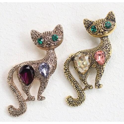 Free Shipping Cute Little Cat Brooches Pin Up Jewelry For Women Suit Hats Clips Corsages Brand Bijoux Crystal Brooch Bijouterie