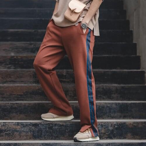 Maden Striped Cargo Pants Mens Vintage Straight Strap Deck Pant Classic Elastic Drawstring Contrasting Workwear Sweatpants