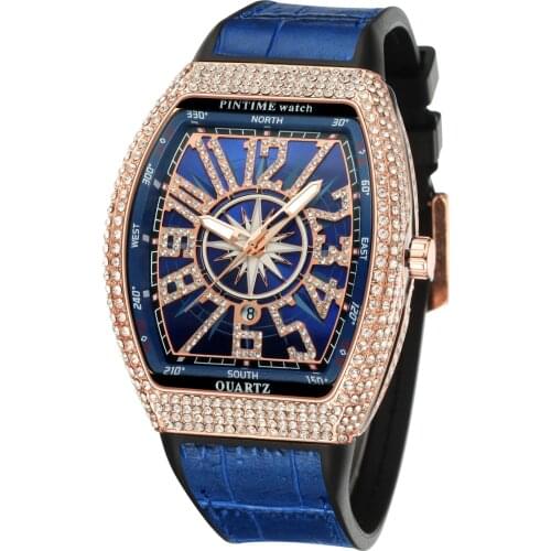 Designer Top Brand Luxury Men Watches Quartz High Quality Tonneau Sport Watch Man With Rhinestone Wristwatch orologio