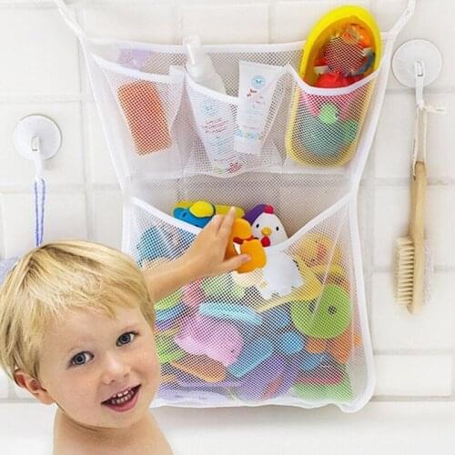 Baby mesh basket kids baby bath tub toy storage net folding hanging bag organiser for bathroom