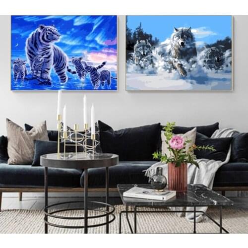 DIY Pictures By Numbers Wolf Tiger 40x50cmx2 Painting By Number Drawing On Canvas Hand Painted Oil Paintings Art Home Decoration