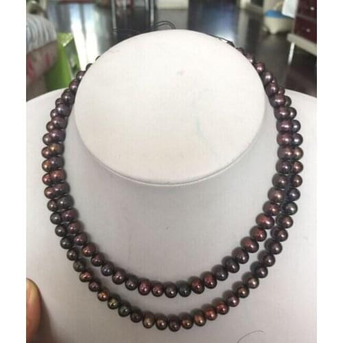 Double strands8-9mm luster tahitian black red multicolor pearl necklace 18"19"