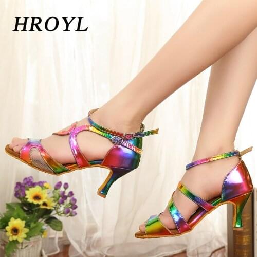 HROYL Latin Dance Shoes For Women Multicolor Sandals African print Salsa Dance Shoes Womens Ballroom Dance Sandal