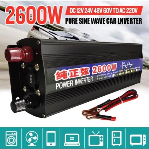 Pure Sine Wave Inverter 1000W 1600W 2000W 2600W Car Inverter Converter DC 12 24 48 60V To AC 220V Voltage Inverters Converters