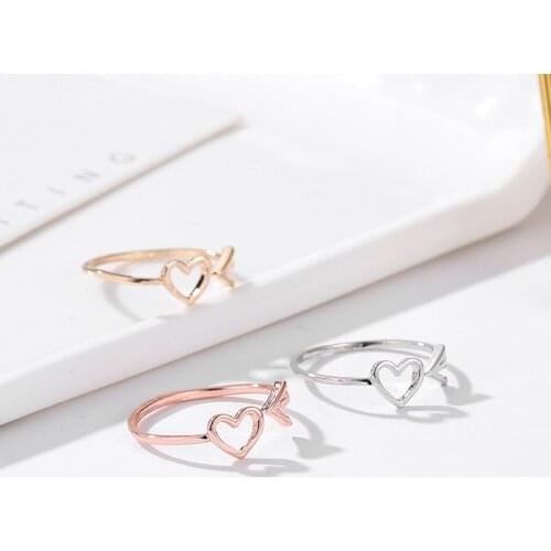 2021 New Hollow Out Heart Shape Resizable Open Adjustable Rings Fashion Women Girl Cute Simple Metal Love Crystal Ring Jewelry